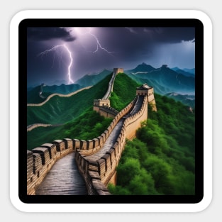 Iconic World Landmarks During A Thunderstorm: Great Wall Of China Sticker